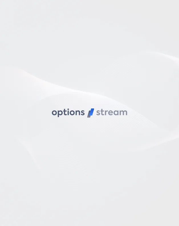 Светлая обложка айдентики OptionStream: серый логотип на белом шёлке