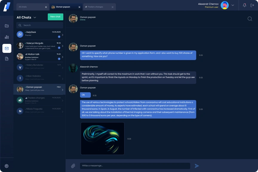 Профессиональный чат OptionStream: обсуждение инструментов со встроенными карточками сделок